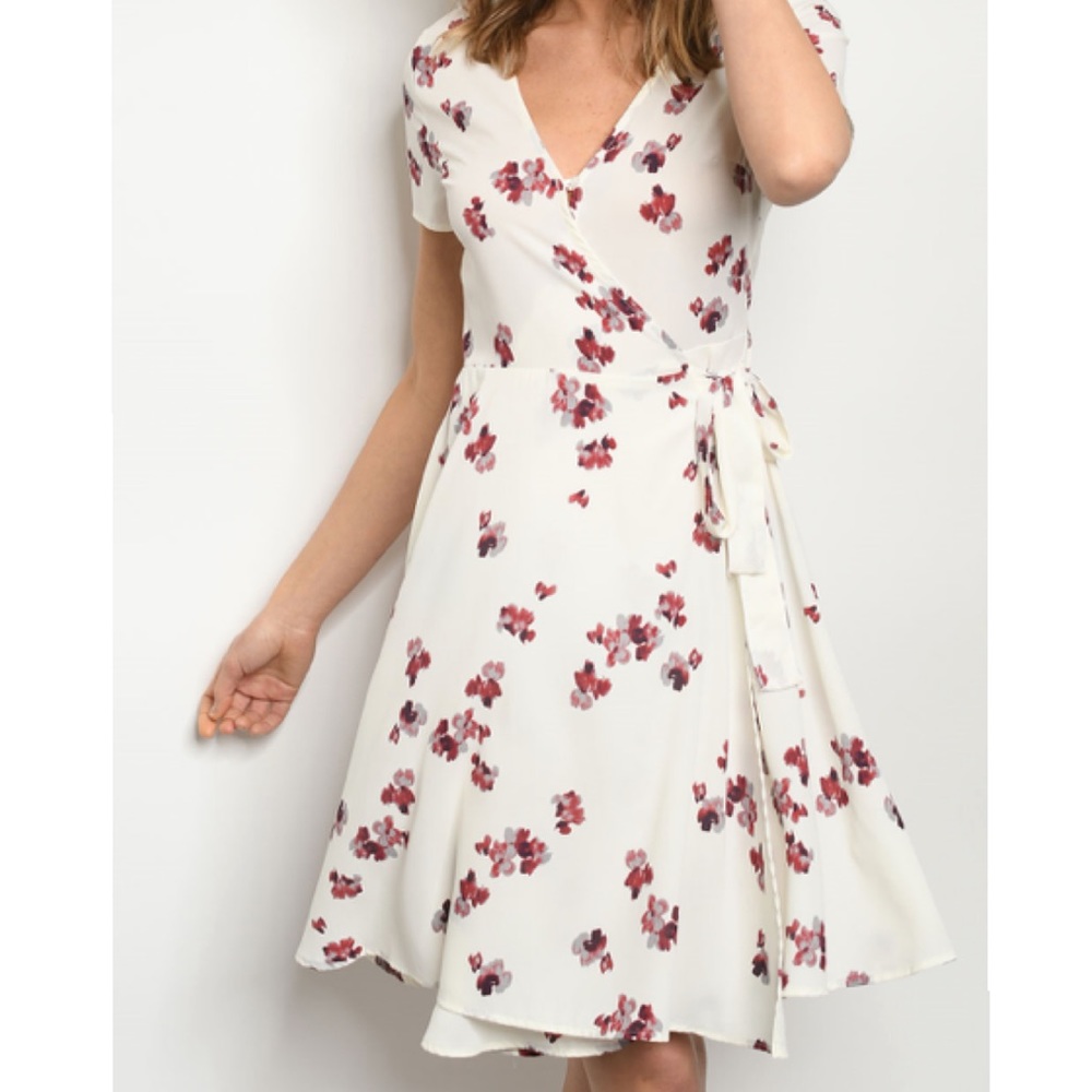 White floral wrap dress